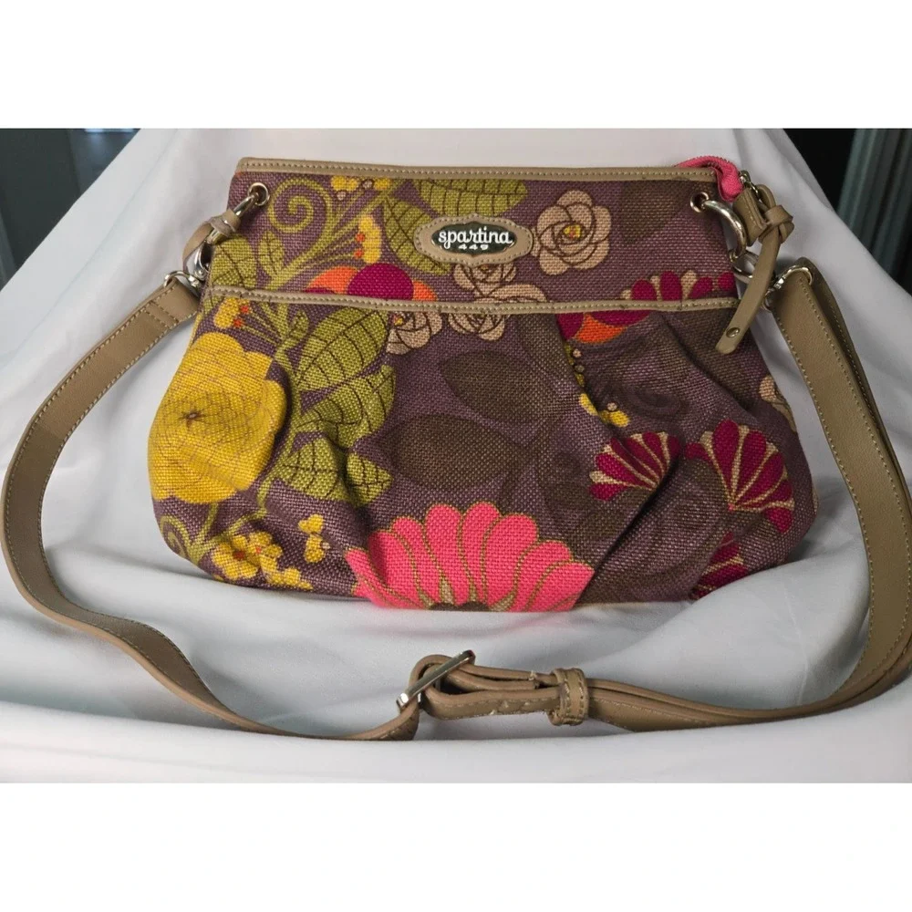 Spartina 449‎ Daufuskie Island Floral Crossbody Linen and Leather Handbag Purse